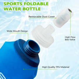 Venprodium Pack of 2 Foldable Water Bottles, 500 ml, TPU Soft Flask, Foldable Water Bottle, BPA-Free, Portable Sports Bottle, Reusable, for Hydration Backpack, Hiking, Camping and Climbing (Blue)