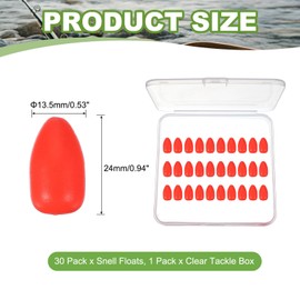 YELARXI Fishing Foam Floats, Snell Fishing Rig Floats Strike Indicators with Clear Tackle Box, 0.5" D x 0.9" H Fit for Perch Carp Bass Fishing Corks Saltwater Freshwater (30 Pack, Red)