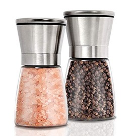 Pepper Grinder Pepper Mill, Salt Grinder Refillable,(Two Package) Adjustable Coarseness Black Pepper Grinder, Stainless Steel Sea Salt Shaker with Ceramic Rotor (2 pack)