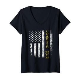 Womens U.S. Coast Guard USCG Coastie Mom Flag V-Neck T-Shirt