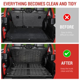 Utiiy Cargo Mat with Seat Back Cover Fit for 2018-2024 Jeep Wrangler JL 4 Door with Subwoofer Cargo Liner TPE Trunk Floor Mat for Jeep Wrangler Accessories(Fit W/O FoldingLip, Cargo Mat+Backrest Mat)