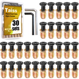 Taiss 30 Sets Threaded Inserts for Wood Furniture Screws 1/4-20 x 3/4",1/4-20 x 19/32" Nut Threaded Wood Inserts Bolt Fastener Connector Hex Socket Drive Screw-in Nuts with Hex Spanner