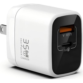 Fast 35W USB-C Charger - GaN Power Delivery - Dual USB-C Plus USB-A - Fast Compact Power Adapter for Laptops, Smart Phones, Tablets and Thousands of Other Devices (White, 35W)