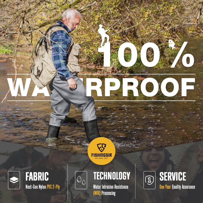 FISHINGSIR Fishing Waders for Men, 2-Ply Nylon/PVC Waterproof Women Chest