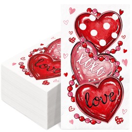JarThenaAMCS 100Pcs Valentine's Day Guest Napkins Disposable XOXO Love Heart Bead Paper Napkins Sweet Dinner Hand Napkins For Wedding Party Supplies Table Decor