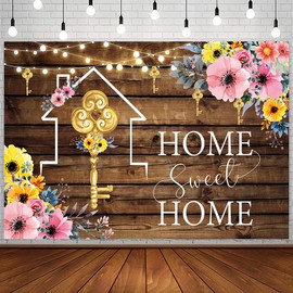 InMemory New House Key Housewarming Backdrop Wooden Flowers Sparkling Lights Home Sweet Home Party Decorations Banner Wallpaper Photo Photography Background 7x5ft
