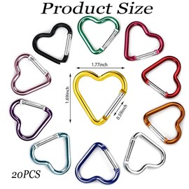 20Pcs Heart Shaped Carabiner Hook,Aluminum Heart Carabiner Hook Clip Key Holder Heart Shaped Aluminum Alloy Keychain Clip Carabiner,Keychain Tool for Fishing Camping Hiking Backpack Accessory