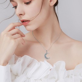 VONALA Celtic Knot Moon Necklace 925 Sterling Silver Moon Pendant Chain Ireland Jewellery Gifts for Women Girls, Silver Sterling Silver, Abalone