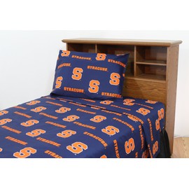 Everything Comfy Syracuse Orange King Sized 4 Piece Sheet Set, Team Color Background, 1 Flat Sheet, 1 Fitted Sheet, 2 Pillowcases