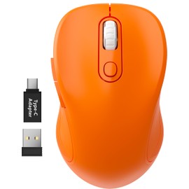 WisFox 2.4G Wireless Mouse for Laptop, Ergonomic Computer Mouse with USB Receiver and Type-C Adapter, 3 Adjustable Levels, 6 Button Cordless Wireless Mice (Orange)