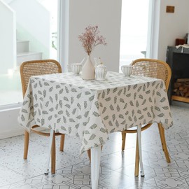 Pastoral Square Tablecloth - 52 x 52 Inch - Linen Fabric Table Cloth - Washable Table Cover with Dust-Proof Wrinkle Resistant for Restaurant, Picnic, Bistro, Indoor and Outdoor Dining, Green Leaf