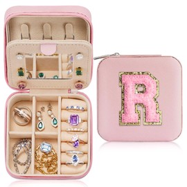 Parima Jewelry Organizer Box, Small Jewelry Box for Women Girls Initial R Travel Jewelry Case Small Jewelry Organizer Box Travel Jewelry Case Jewelry Box Organizer - Letter R, Pink