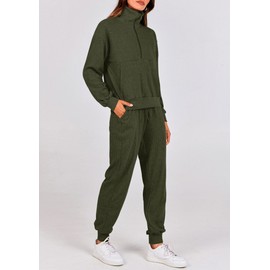 PRETTYGARDEN Women's Fall 2 Piece Lounge Sets Zip Up Sweatshirt Jogger Pants Sweat Track Suits Travel Outfit Winter Clothing (Army Green,Large)