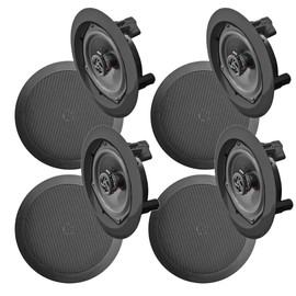Pyle 4 Pack Dual 6.5 Inch Speaker System, in Wall and in Ceiling Stereo Sound, Black