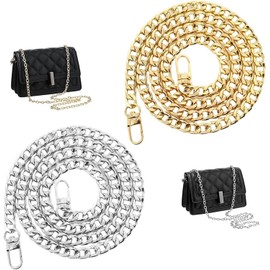 GUOYOU 8 Pcs Handbag Chain Strap, Replacement Chain for Shoulder Bags, 4 Sizes Flat Chain Strap, Gold Silver Metal Chain, for DIY Purse Handbags Clutch Crossbody Bag (40cm,60cm,80cm,120cm)