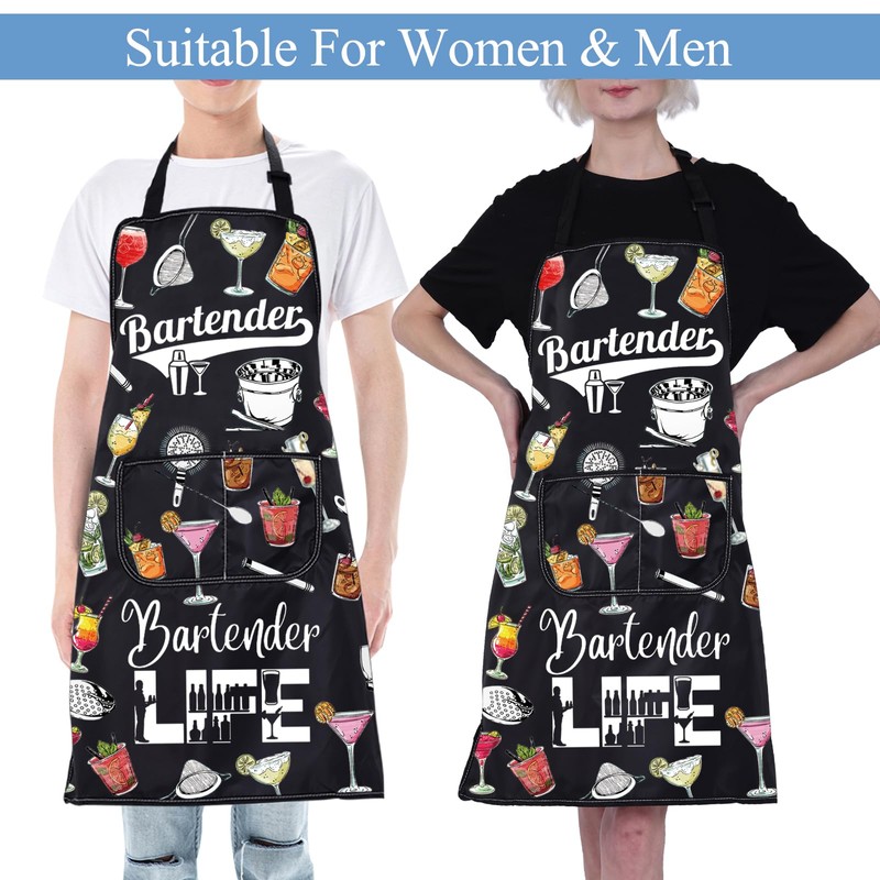 ENSIANTH Bartender Aprons with Pockets Bartender Gifts for Cocktail Lovers