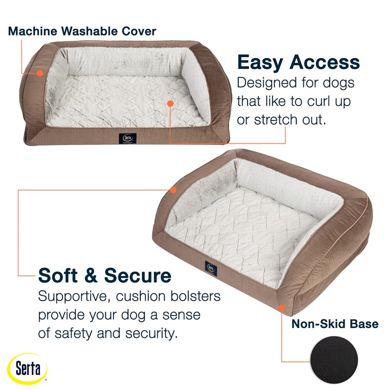 Serta Orthopedic Quilted Couch Dog Bed for Pets – Chocolate