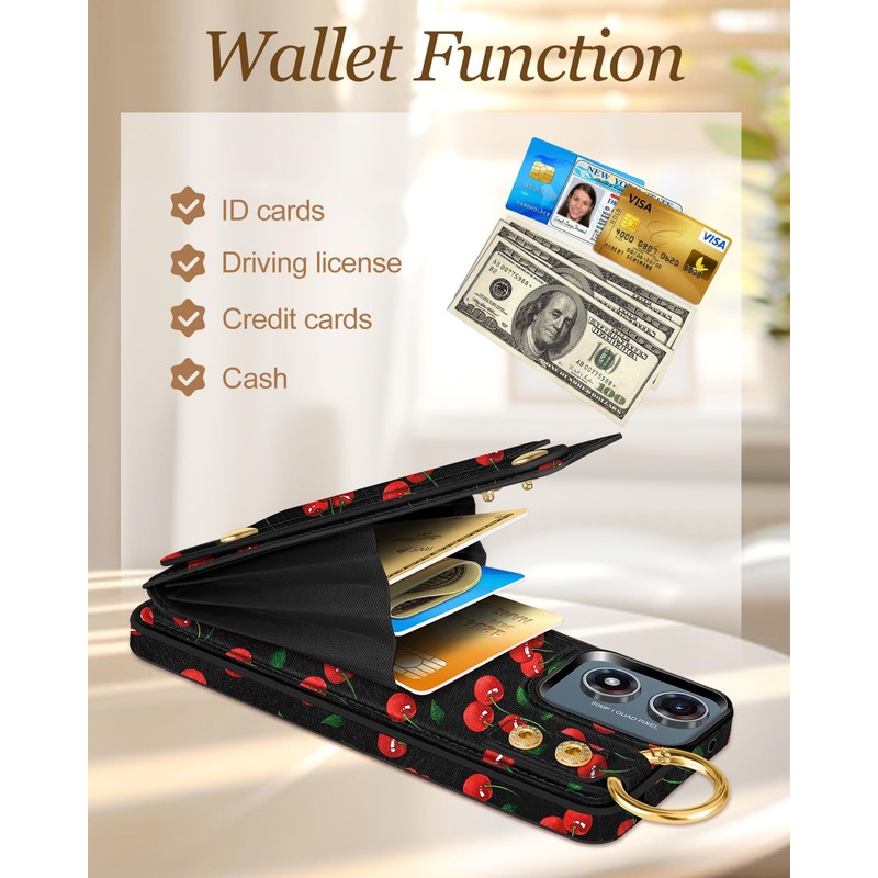 Petitian for Moto G Play 2024 Wallet Case, Cherry