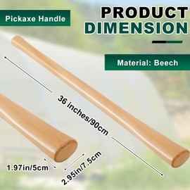 Bucherry 1 Pcs 35 Inches Pickaxe Handles Beech Wood Handles Replacement for Heavy Duty Pick Axe, Mattock Heads, for Gardening, Landscaping, Yard Tasks, and Outdoors