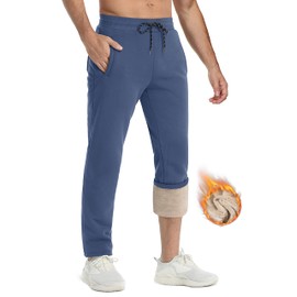 TACVASEN Mens Sherpa Lined Sweatpants Winter Thick Warm Up Pants Drawstring Elastic Waist Athletic Fleece Lined Pants with Pockets Blue