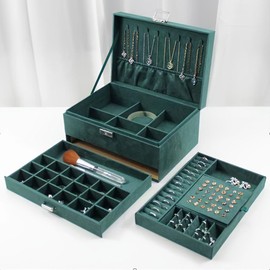 Luxury Velvet Jewelry Organizer Box with Drawers | High-End Large Capacity Jewelry Storage Case for Earrings, Rings & Accessories (LG-Q057)