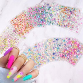 30 Sheets Flower Nail Art Stickers Decals 3D Self Adhesive Colorful Floral Nail Decals Spring Summer Cute Floral Heart Daisy Cherry Blossoms Nail Art Design Accessories for Women Manicure Decoration