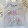 Purple Glitter & Silver Stone Handmade Nail Tips - Midi