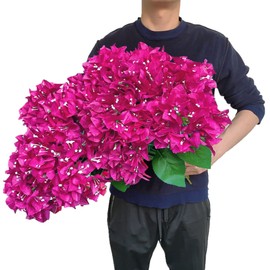 Dophinena Set of 4pcs - Artificial Bougainvillea Bush Silk Flowers Bouquet Rich Blossom for Home Garden Wedding Decor Faux Flower Shrubs Indoor and Outdoor Plants (Fuchsia)