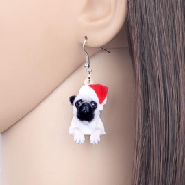 DUOWEI Acrylic Christmas Chihuahua Dog Earrings Pets Drop Dangle Jewelry For Women Gifts (White)