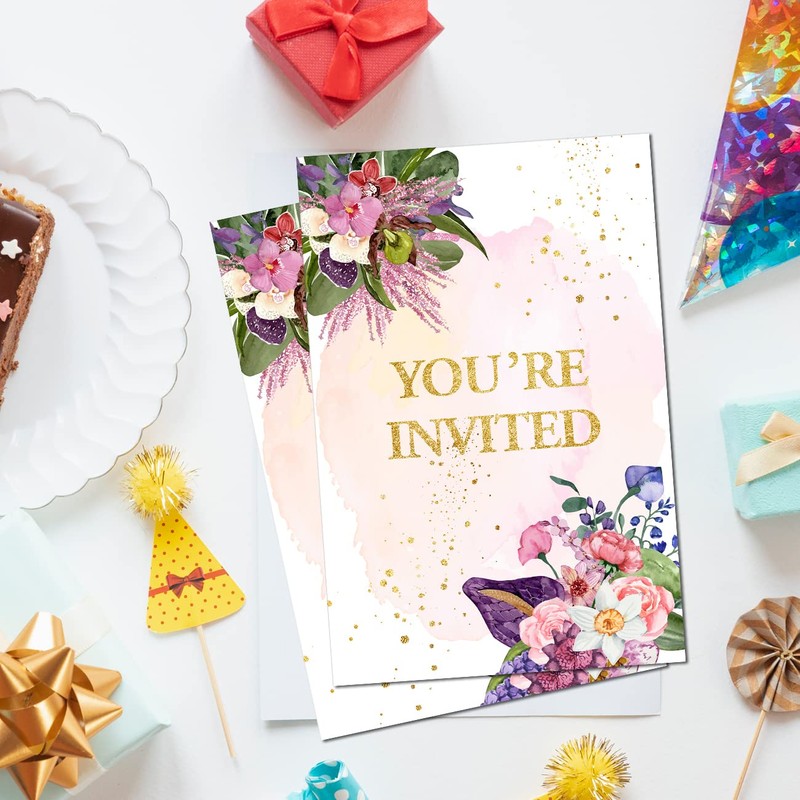 Soiceu Floral Retirement Party Invitations with Envelopes Set of 20