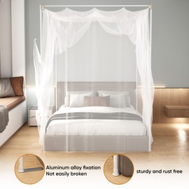 bimiti Queen Size Canopy Bed Frame - 78" L x 60" W Stainless Steel Structure with 4-Post Floor Mounting System, Stable Bed Canopy Frame for Home Bedroom Decor, No Wobble Design