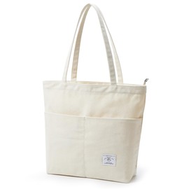 Kalidi Canvas Bag Women's Handbag with Front Pockets Shoulder Bag Shopper Bag Women's Large Shoulder Bag for School Work Shopping Everyday Travel, beige