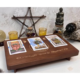 Altar Table, Meditation Table, Small Altar Table, Wooden Witch Altar, Wiccan Alter Table, Buddhist Shrine, Engraved Moon Phase and The Tree of Life on Table Top, 12 × 8 inches