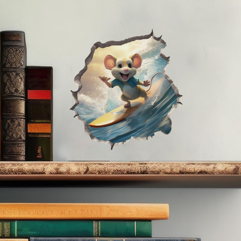 Surfer Mouse in Mouse Hole Decal - Mouse Hole 3D