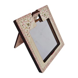 Rastogi Handicrafts Women's Decorative Printed Pocket Vanity,Mini Mirror for Purse,Makeup,Portable,Artistic,Glass Travel and Present Wooden Finish (Flower_Art_Mirror)