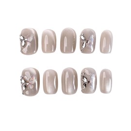BIBII Nails Handmade Nail Tip Seal, Plain, Short, 3D Claws, Butterfly, Spring/Summer, Korea, Popular, Japanese Style, Nail Tip, Short, 10 Pieces, High Quality Magnet, Mass Production, Dreamy, Cat Eye,