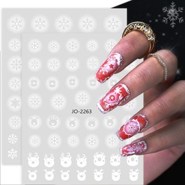 Snowflake Nail Art Sticker Decals 3D Self-Adhesive White Snowflake Stars Design Christmas Nail Decals Elk Lamp Ball Nail Art Sticker Acrylic Nail Decoration for Women Manicure Accessories Supplies