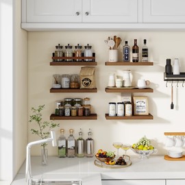 Venusmiles Floating Shelves for Wall, Wall Mounted Shelves with Invisible Brackets, 2 Samll Wood Floating Wall Shelf Shelves for Living Room, Bedroom, Kitchen, Bathroom (Walnut, 15" W x 6" D x 1" H)