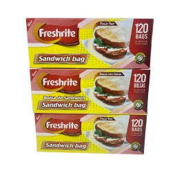 Freshrite Fold-Top Sandwich Bags, 6.5" x 5.5", 120 Count (Pack of 3), BPA Free