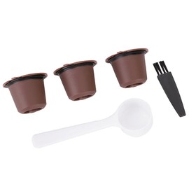 3 x Coffee Capsule, Reusable Coffee Capsules, Replacement Capsule, Refillable Coffee Filter with Coffee Spoon and Cleaning Brush for (Brown)