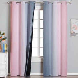 Pink and Grey Blackout Curtains 84 inches Long,Ombre Full Room Darkening Window Curtains for Living Room,Grommet Thermal Insulated Drapes,Light Blocking Curtains for Girls Bedroom,42x84 Inch, 2 Panels
