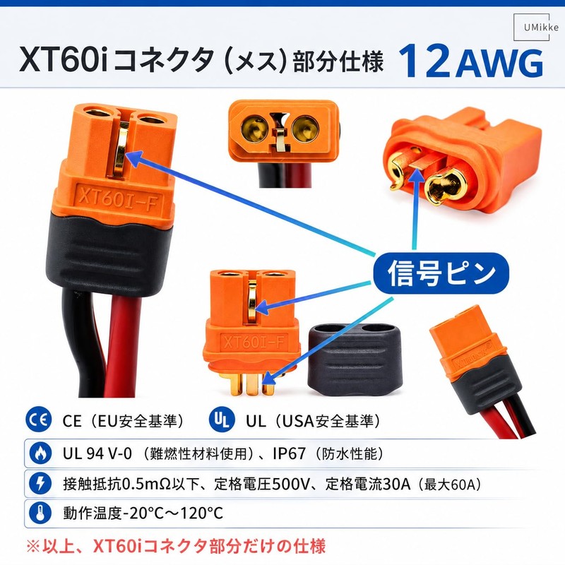 UMikke MC4 to XT60i Solar Charging Cable 12AWG 13A 1.5m