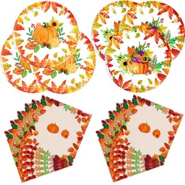 40pcs Thanksgiving Party Supplies ，2023 Fall party Plates and Napkins , Autumn Leaves Tableware Decorations Pumpkin Maple Fall Party Decorations Favors