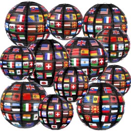 Hortsun 12 Pieces Flags of All Nations Paper Hanging Lanterns