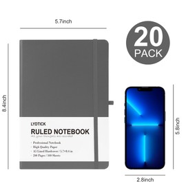 LYDTICK 20 Pack Journals for Writing College Ruled Notebooks Journal in Bulk, Hardcover Notebooks (200Pages) for Note Talking, Lined Bullet Journals for Home School Office, 5.7"x8.4", Grey