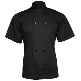ChefsCloset Short Sleeve 10 Button Chef Coat, Unisex Cotton Blend Chefs Jacket (Black, M)