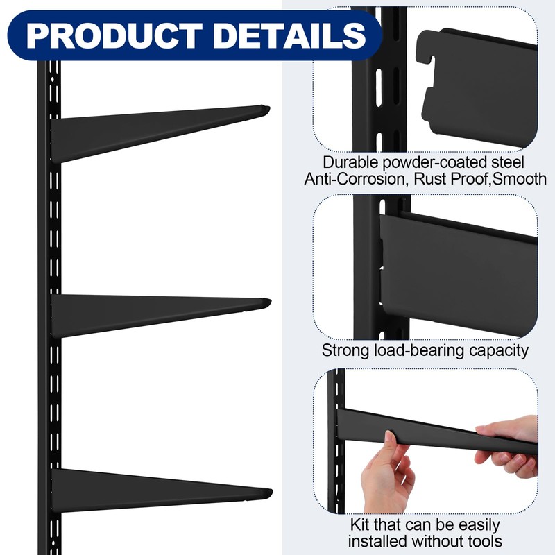 Colingmill 8 Pcs Black Twin Rail Upright Wall Shelving System