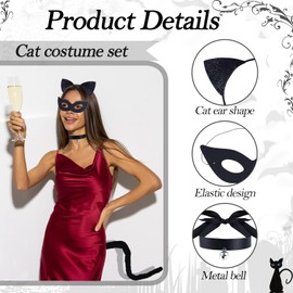 Oerphh 6 PCS Catwoman Costume Accessories,Black Cat Cosplay Set with Cat Ear Headband Eye Cover Tail Cat Claw Gloves Necklace,Black Cat Cosplay Costume for Women Fancy Dress Party Costumes (Style02)