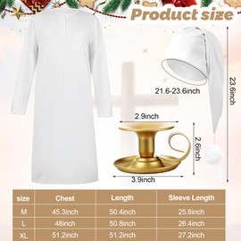 Liitrsh 3 Pcs Christmas Nightshirt Costume Cosplay Christmas Men's Pajama Nightgown Adjustable Sleep Cap Candle Holder (White, Medium)