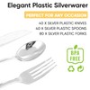 FOCUSLINE 160 Pack Silver Plastic Silverware Set, Plastic Flatware Set-
